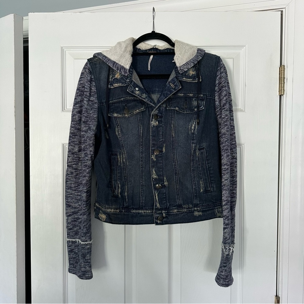 Free People Knit Hooded Denim Jacket